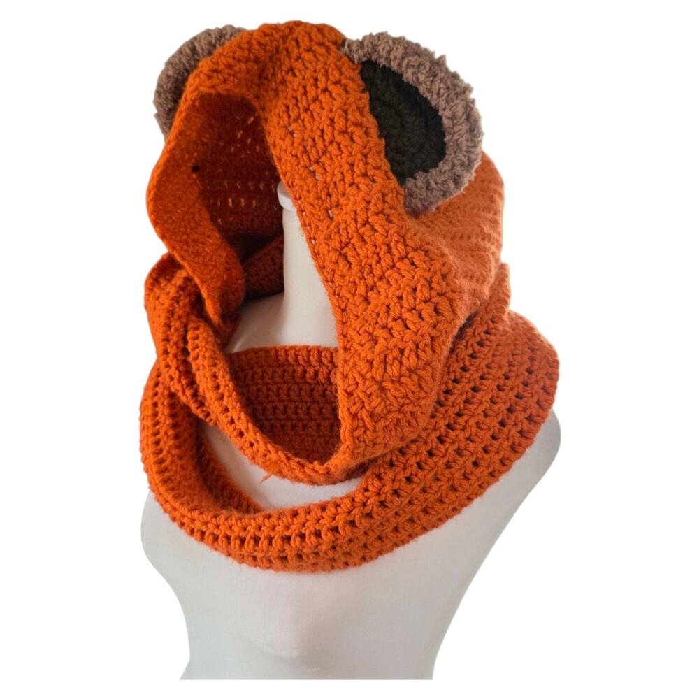 Handmade Crochet Star Wars Ewok Hooded Scarf Orange Brown Costume Cosplay